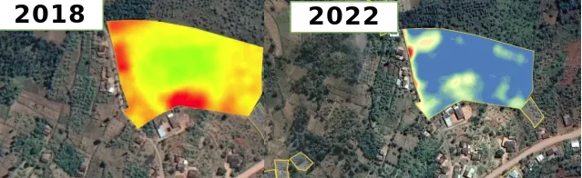 Satellite comparison showing regenerative agriculture impact between 2018 and 2022